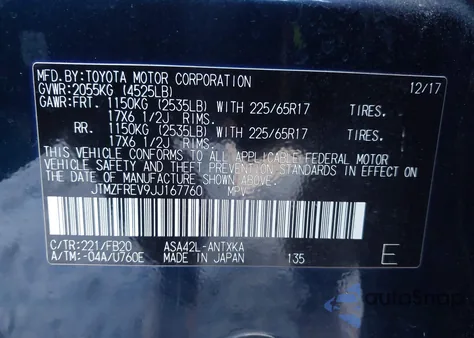 2018 Toyota Rav4 Le z USA, uszkodzony, nr VIN JTMZFREV9JJ167760